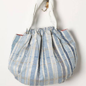 Anthropologie Large Blue Patchwork Denim Handbag Tried & True Tote Bag By Dulce